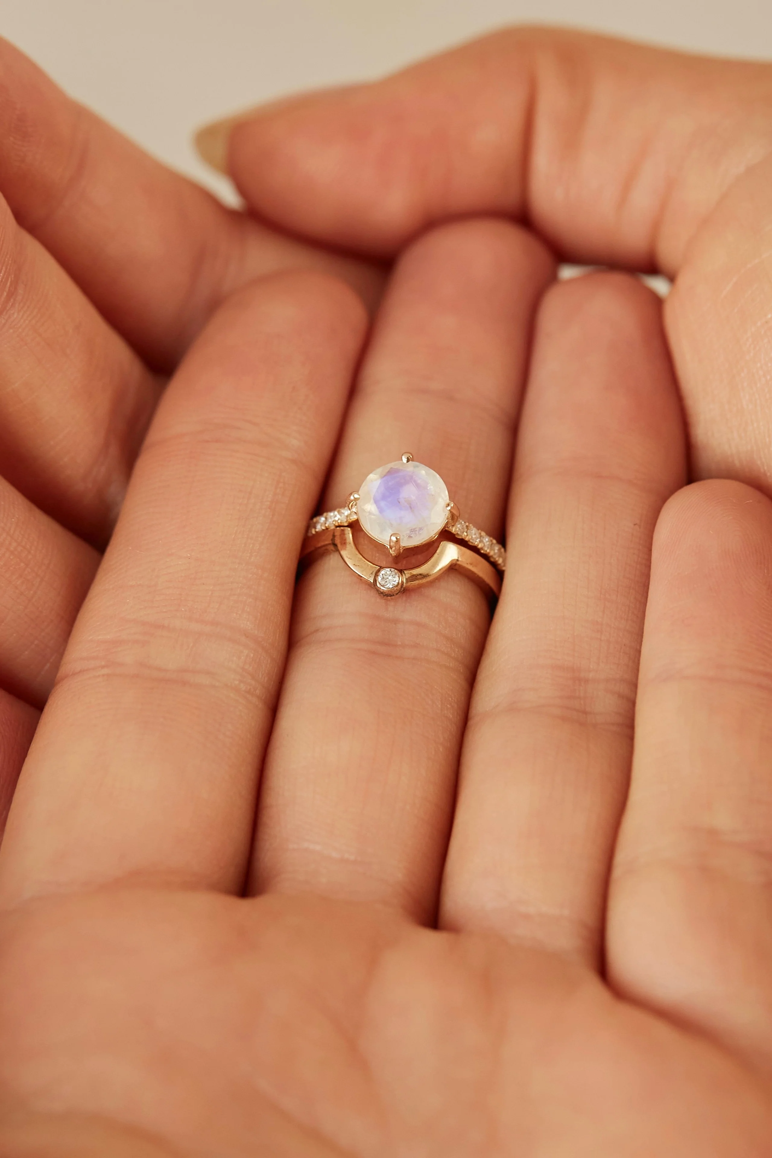 Yellow Gold Diamond Crescent Ring - Image 3